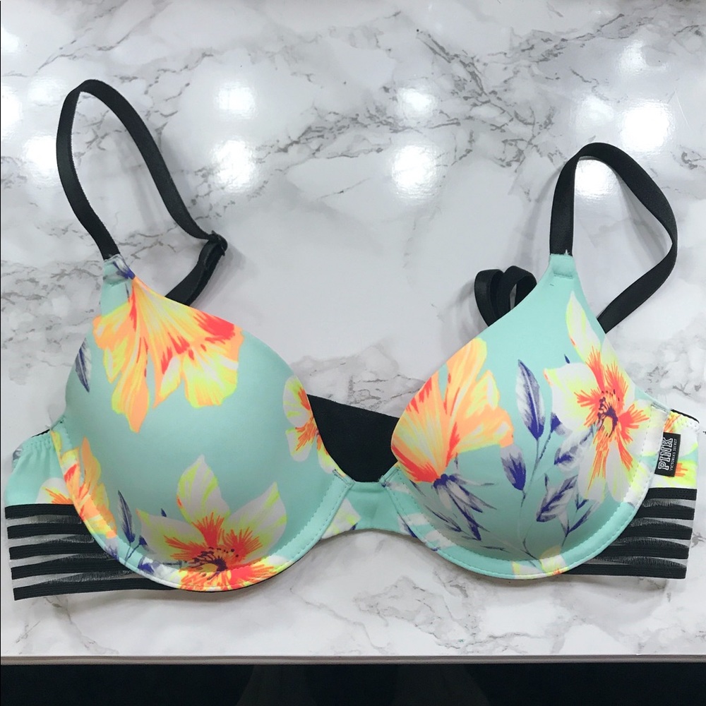 PINK Victoria’s Secret Blue Floral T-Shirt Bra